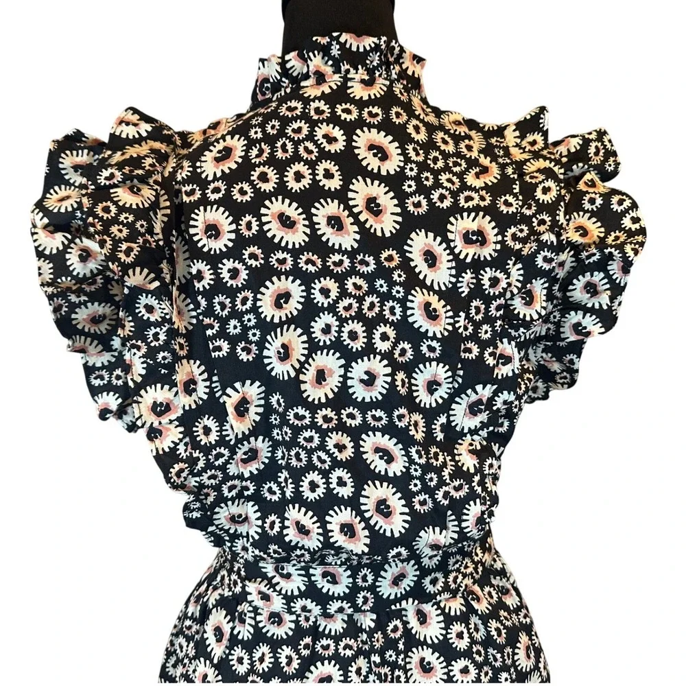 Outerknown Canyon Midi Dress Sz S Organic Cotton Pitch‎ Black Bramble Daisy Belt